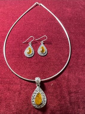 Sterling Silver Tiger Eye Teardrop Necklace and Earrings